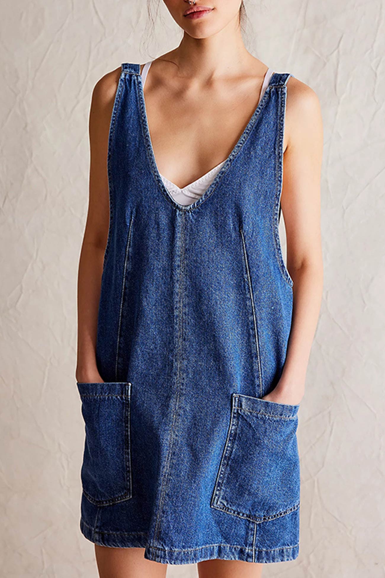 V Neck Backless Tank Denim Dress