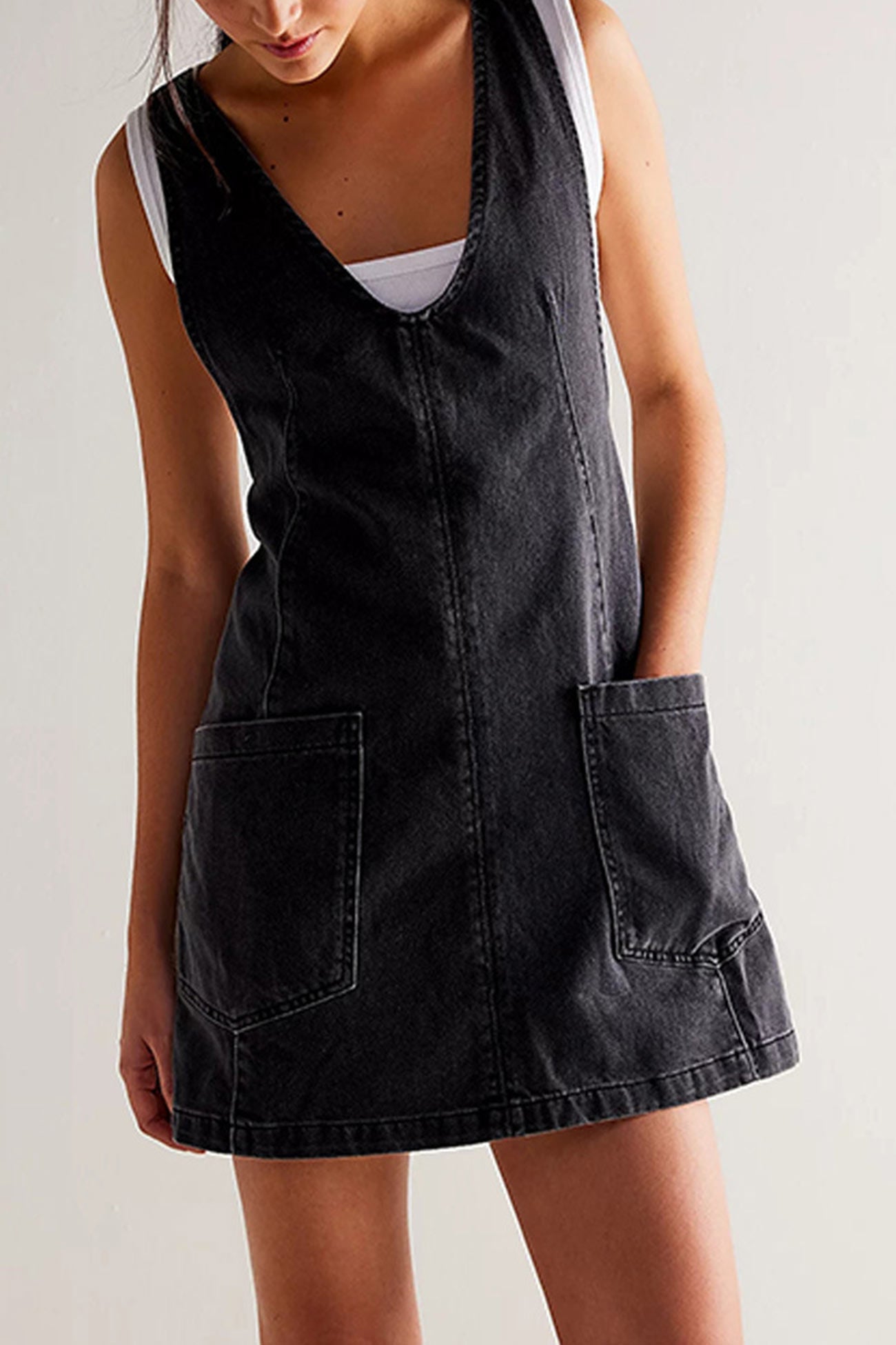 V Neck Backless Tank Denim Dress