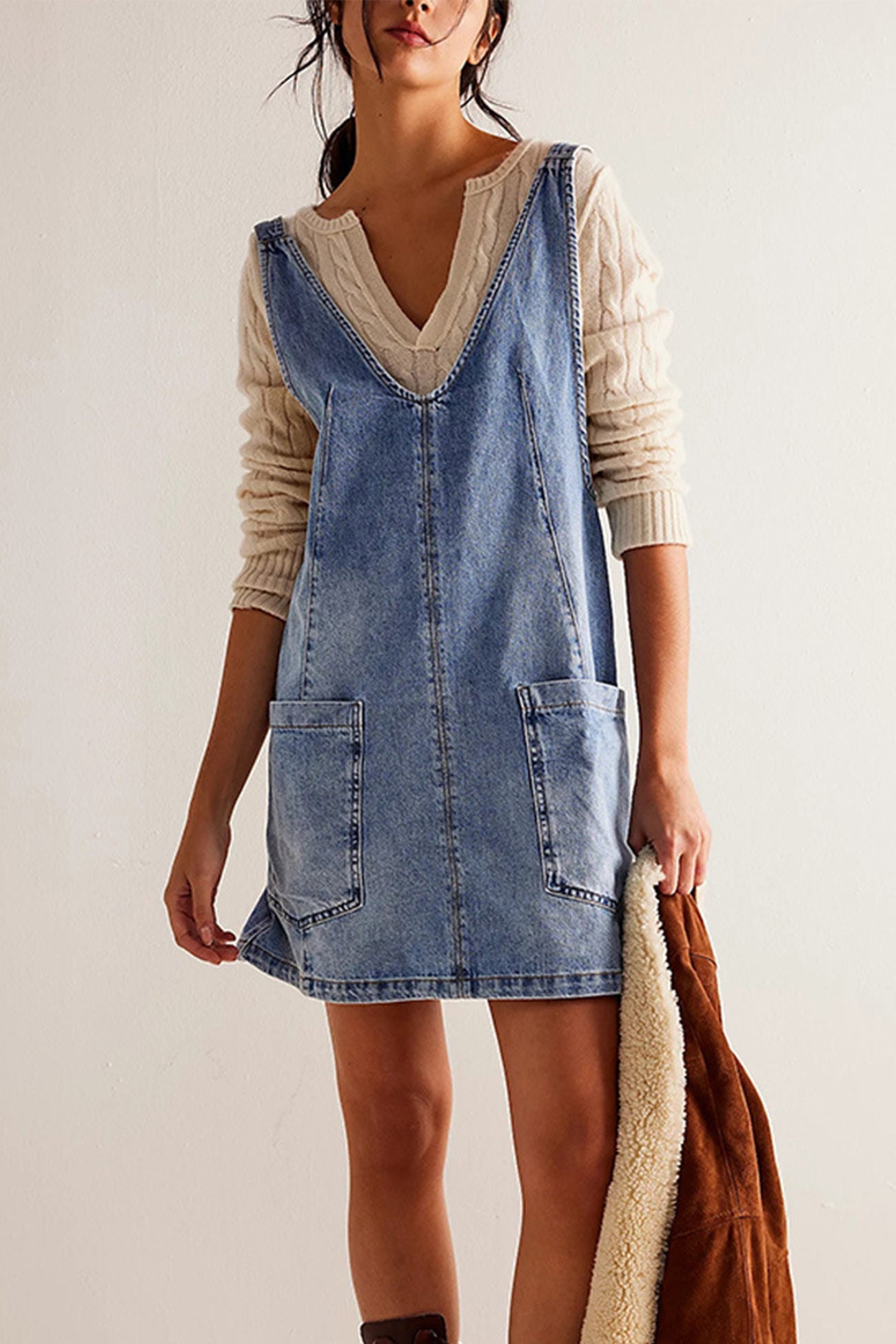 V Neck Backless Tank Denim Dress