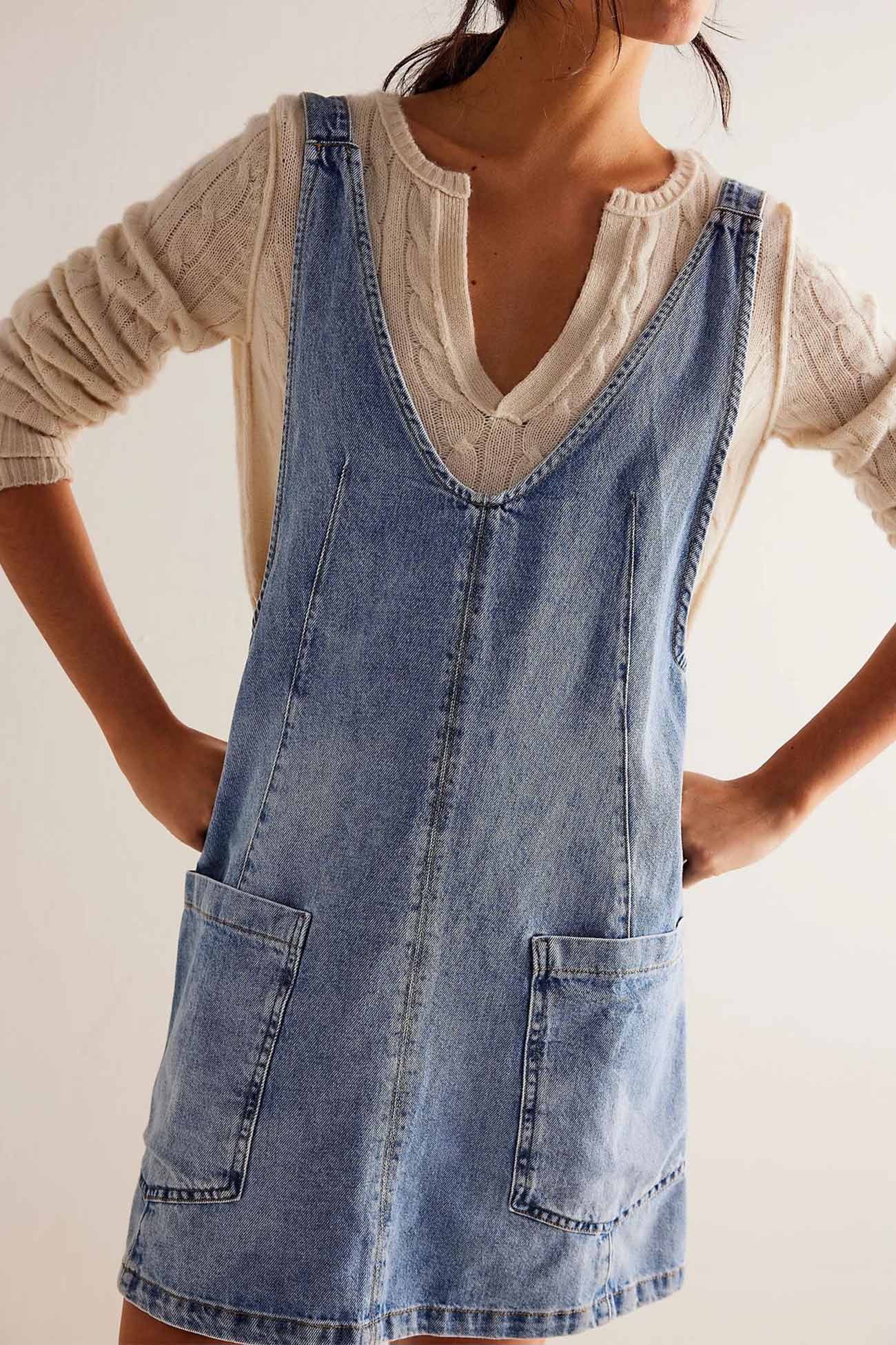 V Neck Backless Tank Denim Dress