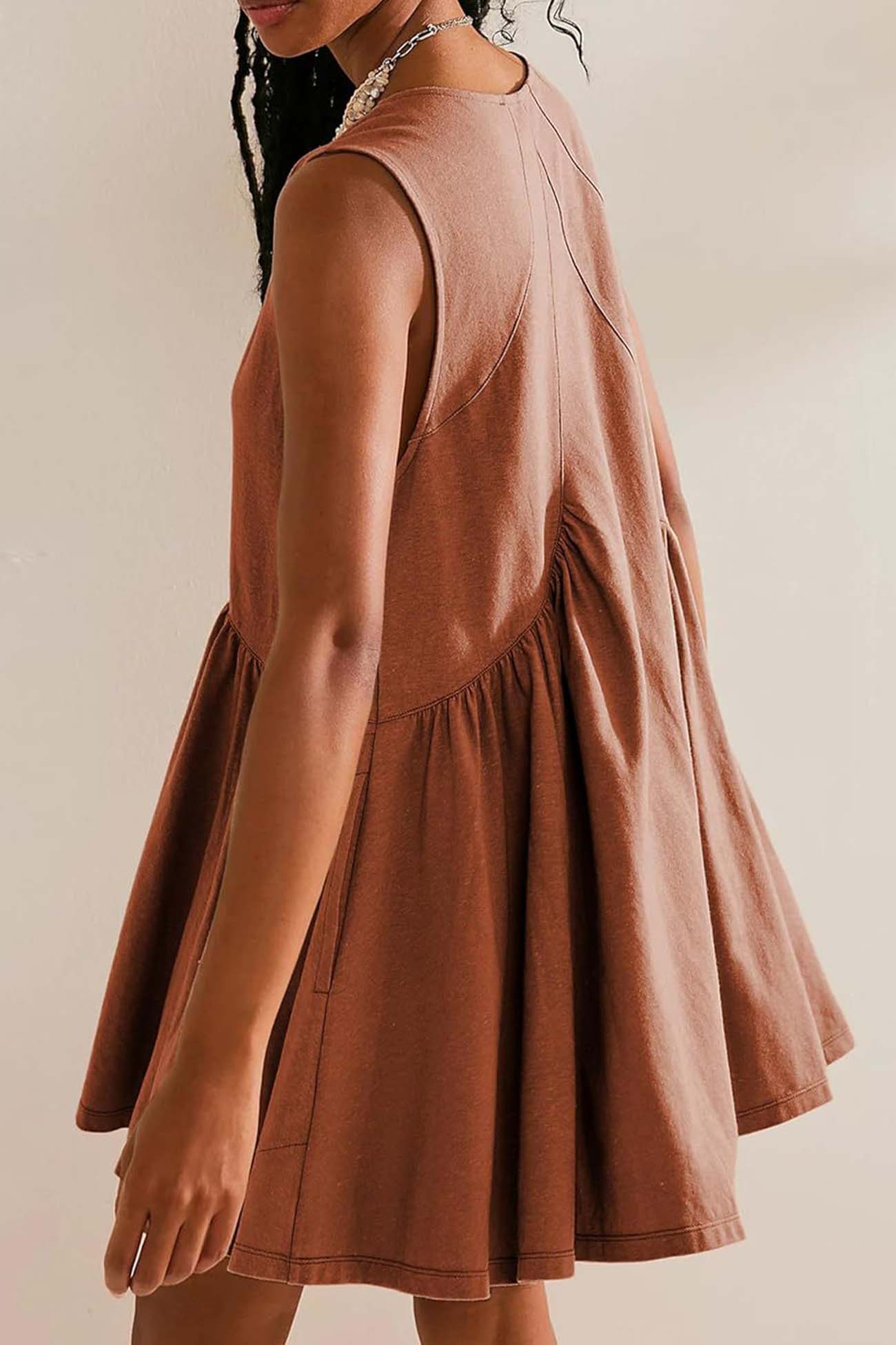 V Neck Sleeveless Pocket Pleated Mini Dress