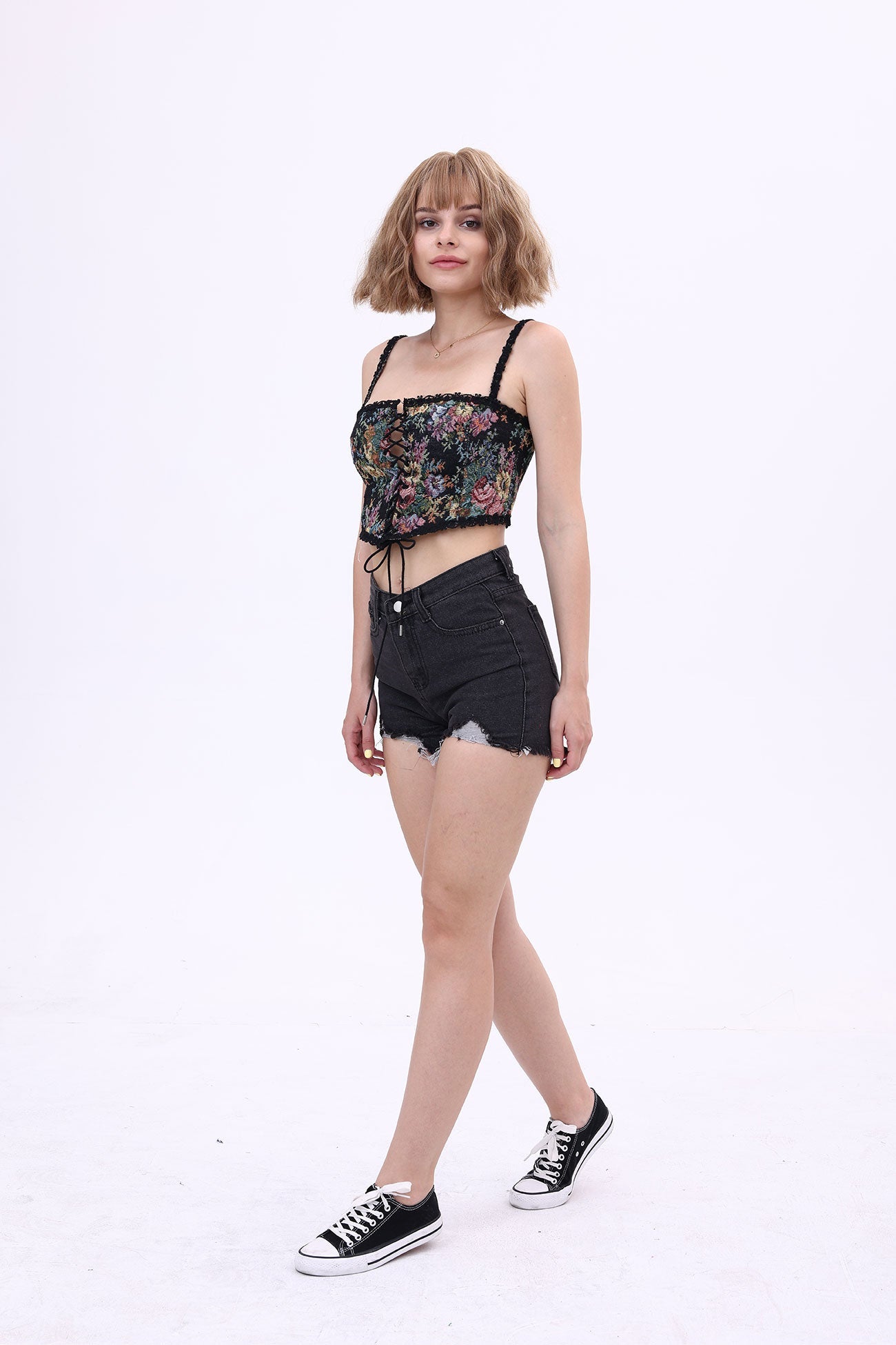 Vintage-print Crochet Corset Tube Top