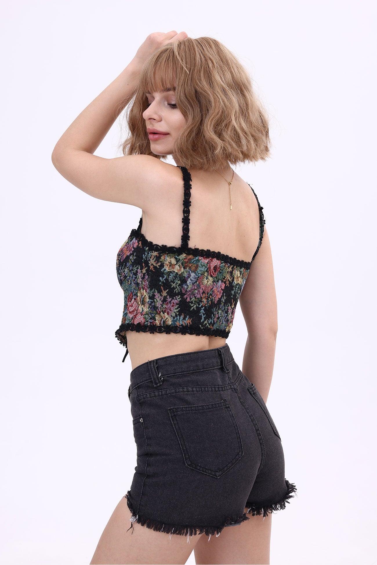 Vintage-print Crochet Corset Tube Top