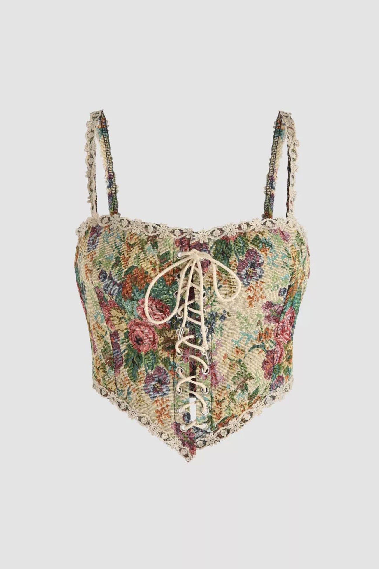 Vintage-print Crochet Corset Tube Top