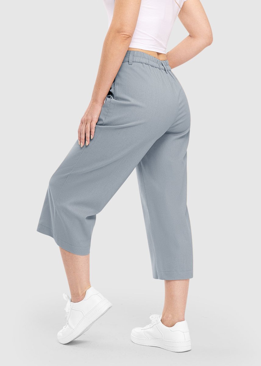 Women High Waisted Wide Leg Linen Palazzo Capri Pants