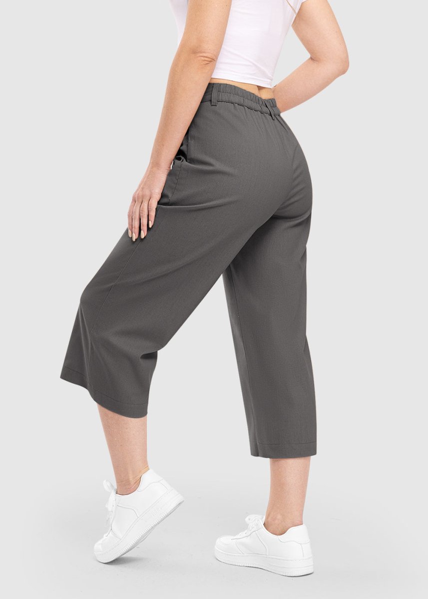 Women High Waisted Wide Leg Linen Palazzo Capri Pants