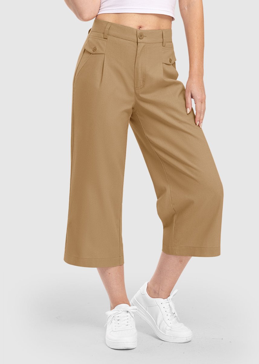 Women High Waisted Wide Leg Linen Palazzo Capri Pants