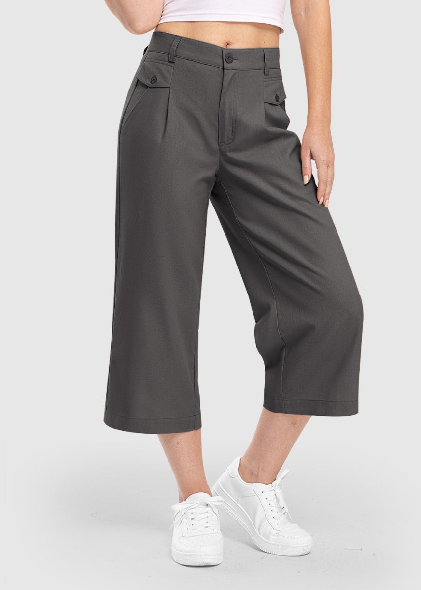 Women High Waisted Wide Leg Linen Palazzo Capri Pants