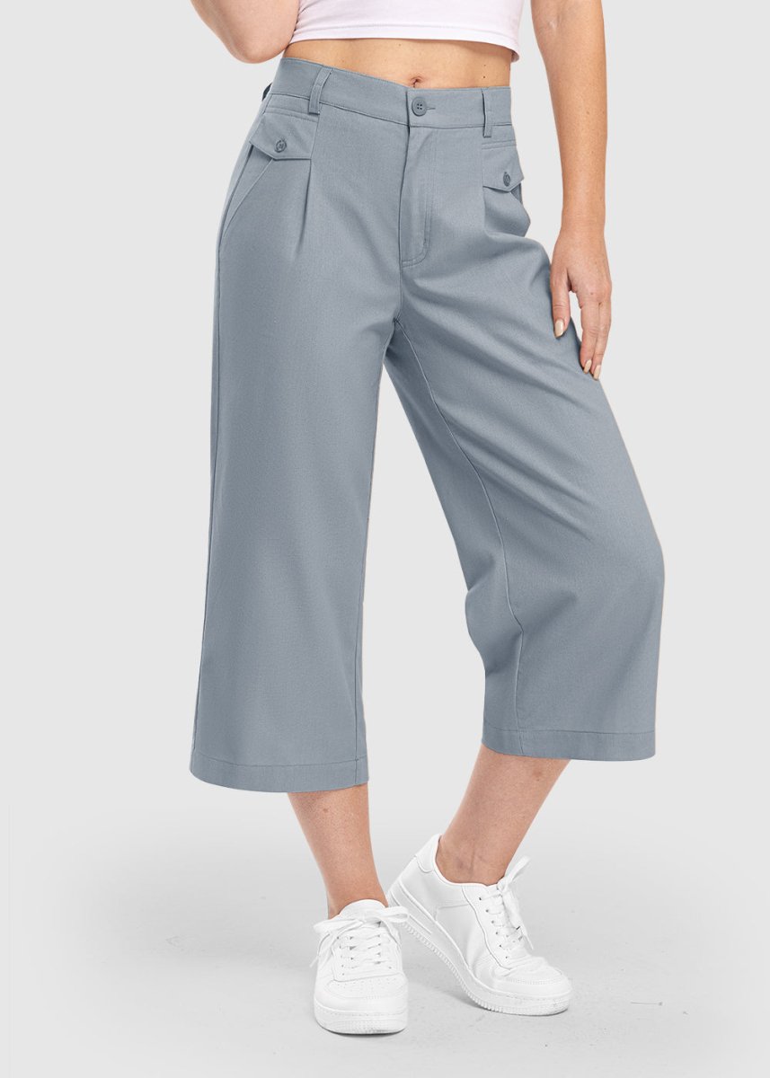 Women High Waisted Wide Leg Linen Palazzo Capri Pants