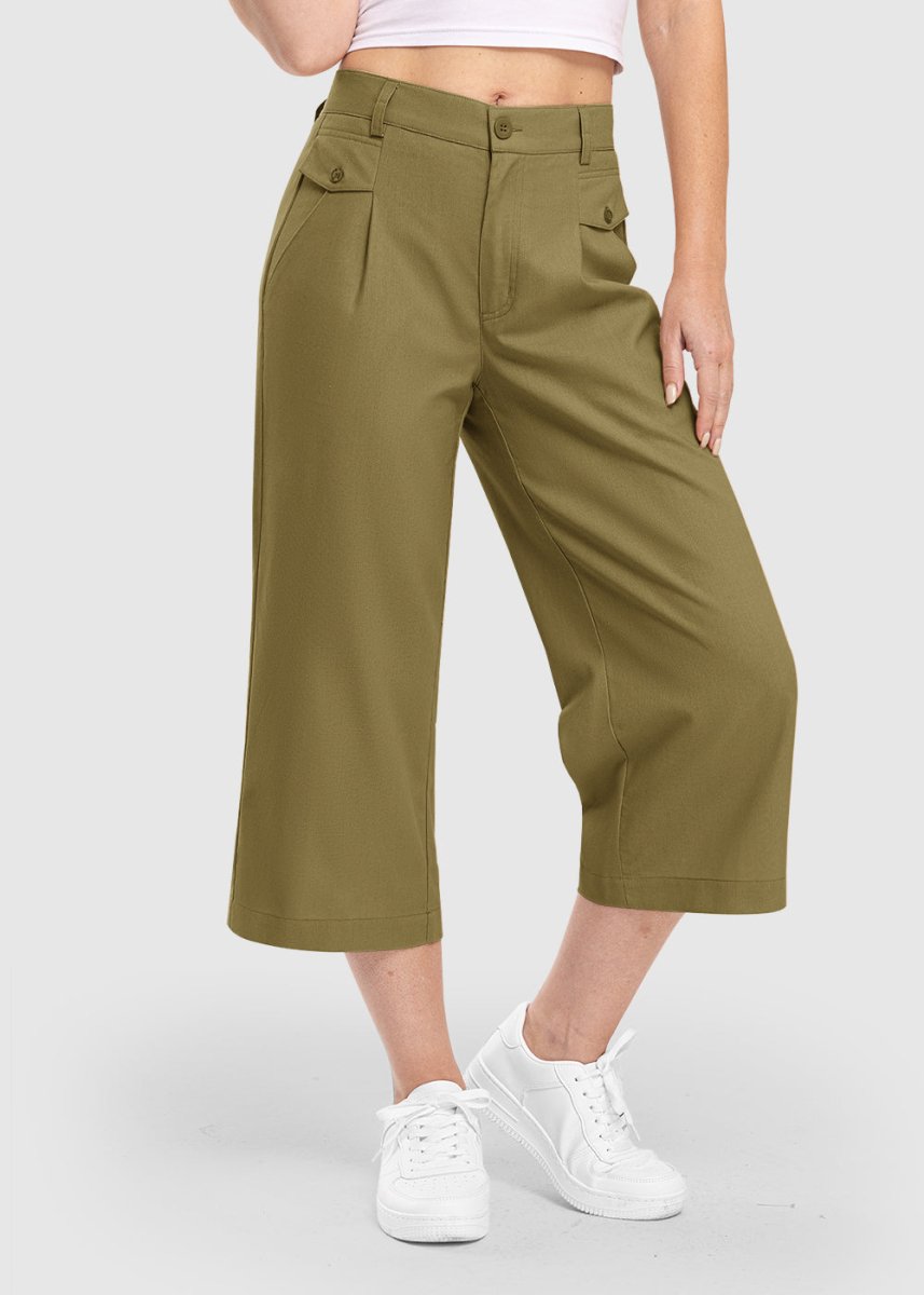 Women High Waisted Wide Leg Linen Palazzo Capri Pants