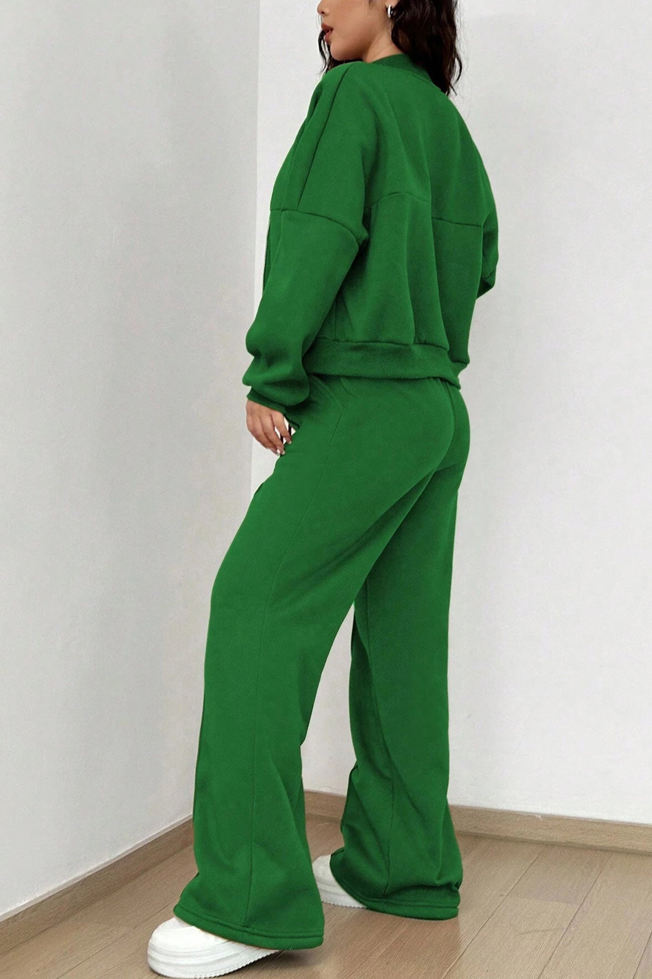 Zip-up Collarless‌ Cardigan Pants Set