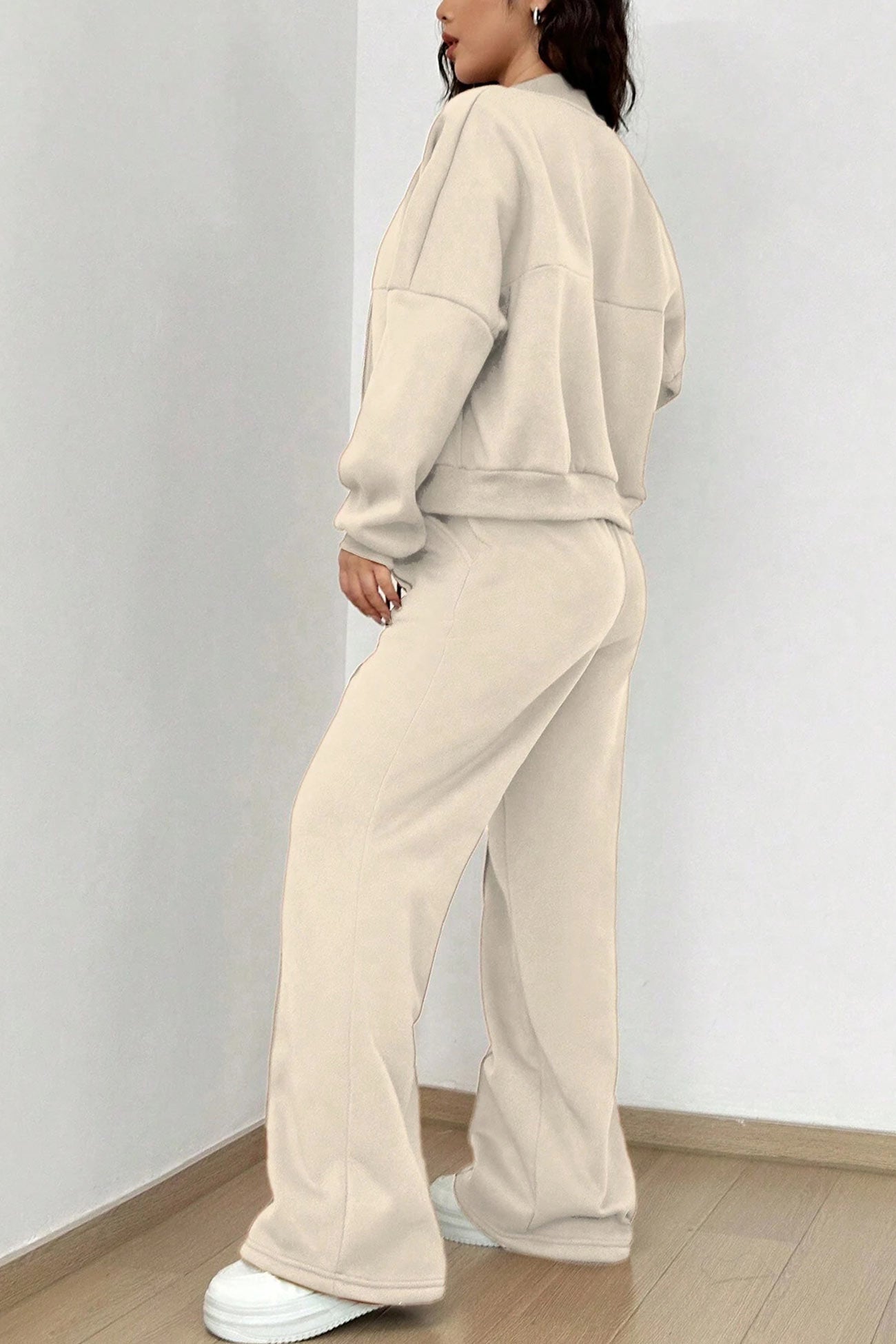 Zip-up Collarless‌ Cardigan Pants Set