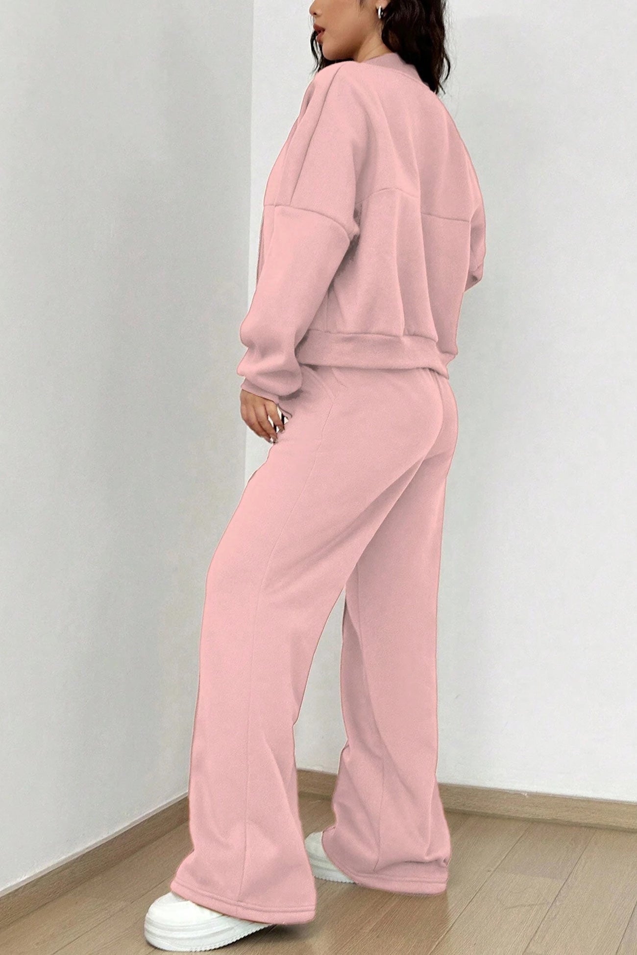 Zip-up Collarless‌ Cardigan Pants Set