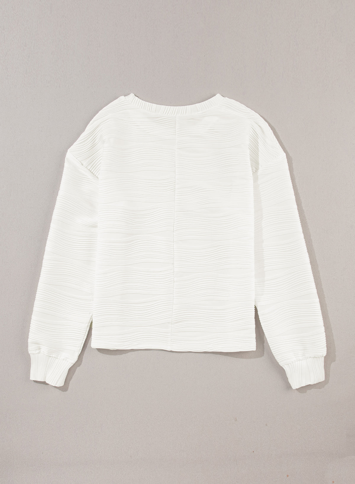 White Wavy Texture Drop Shoulder Long Sleeve Top