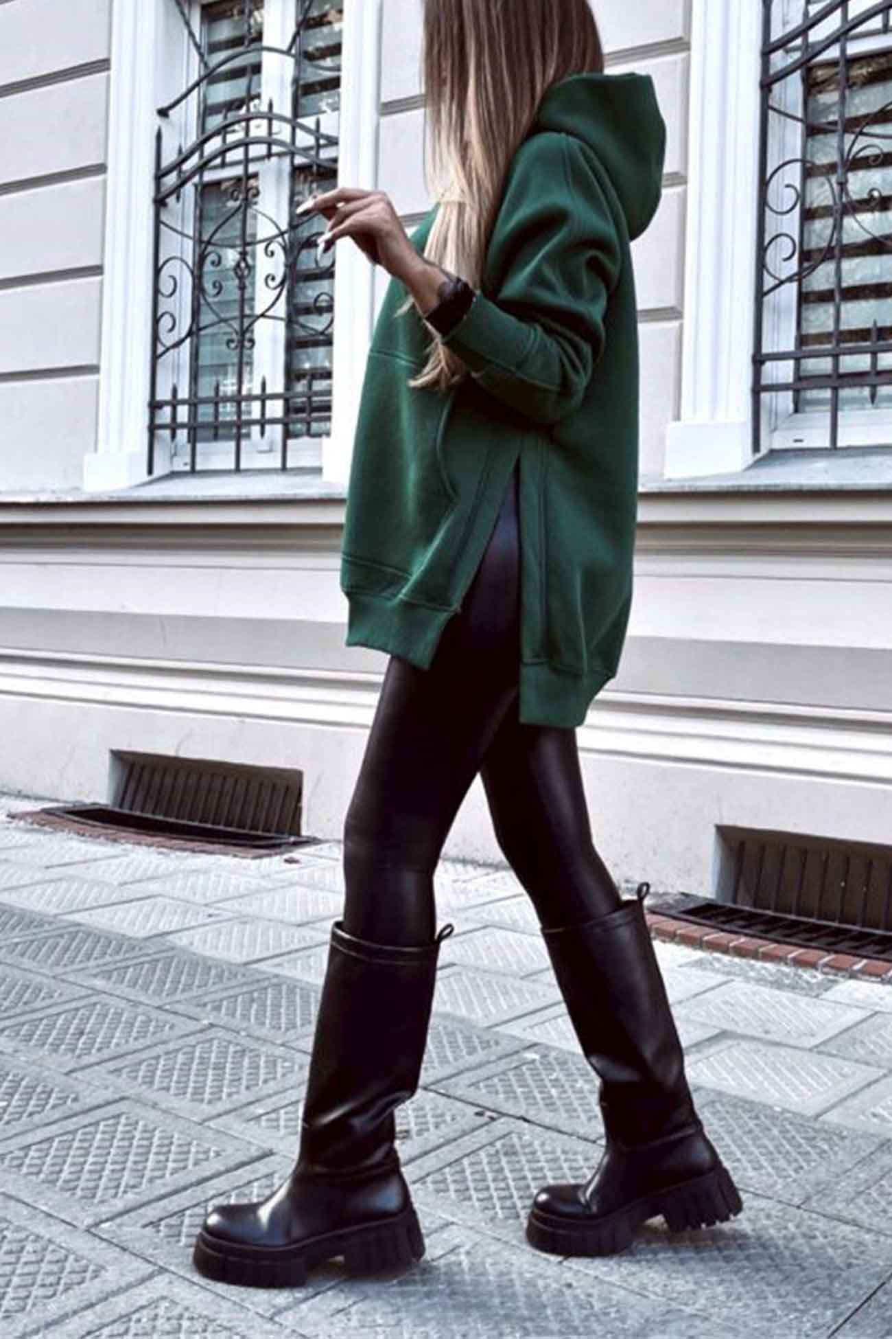 Solid Color Pocket Slit Hoodie