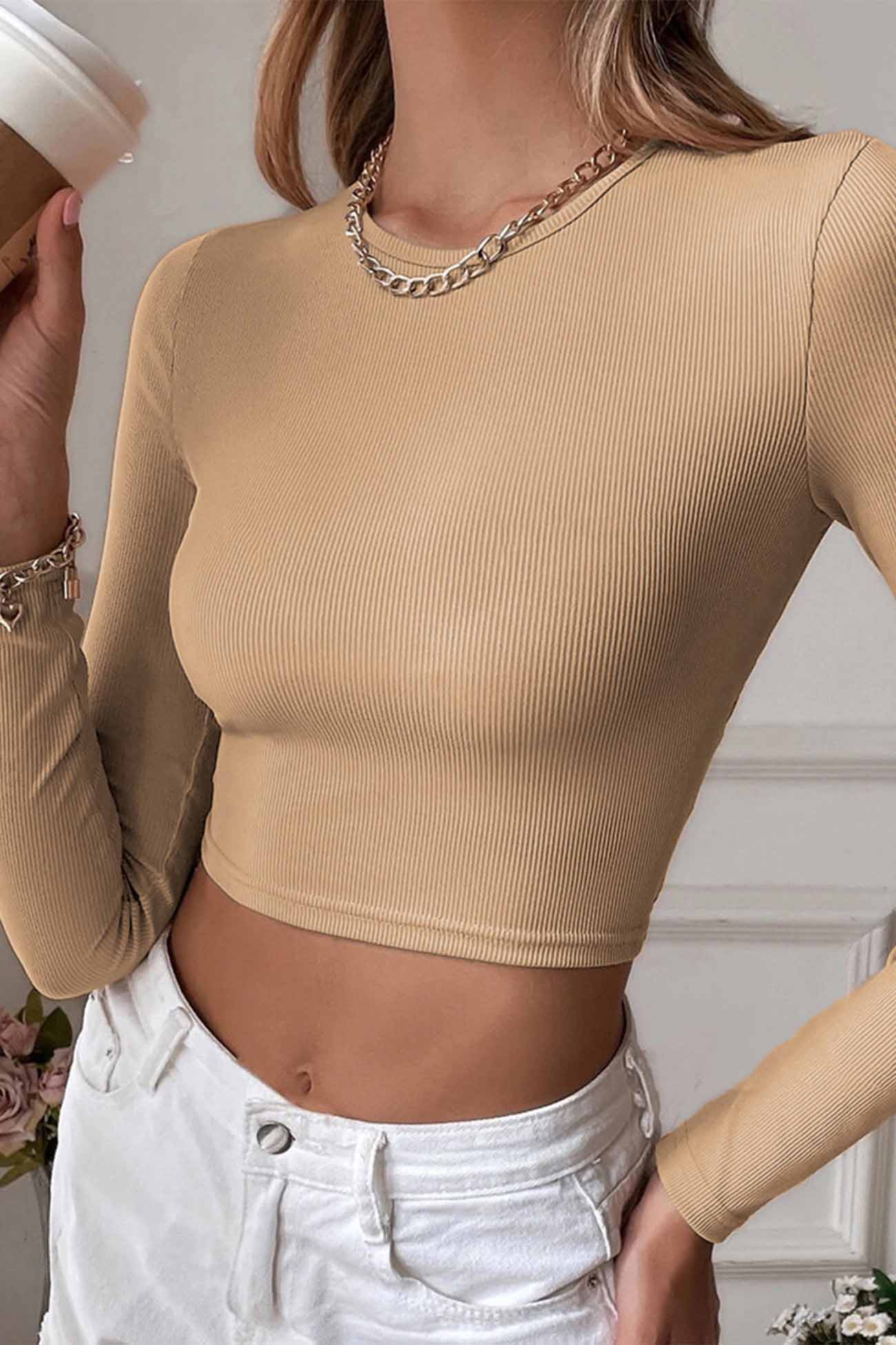 Solid Backless Twist Long Sleeve Tops