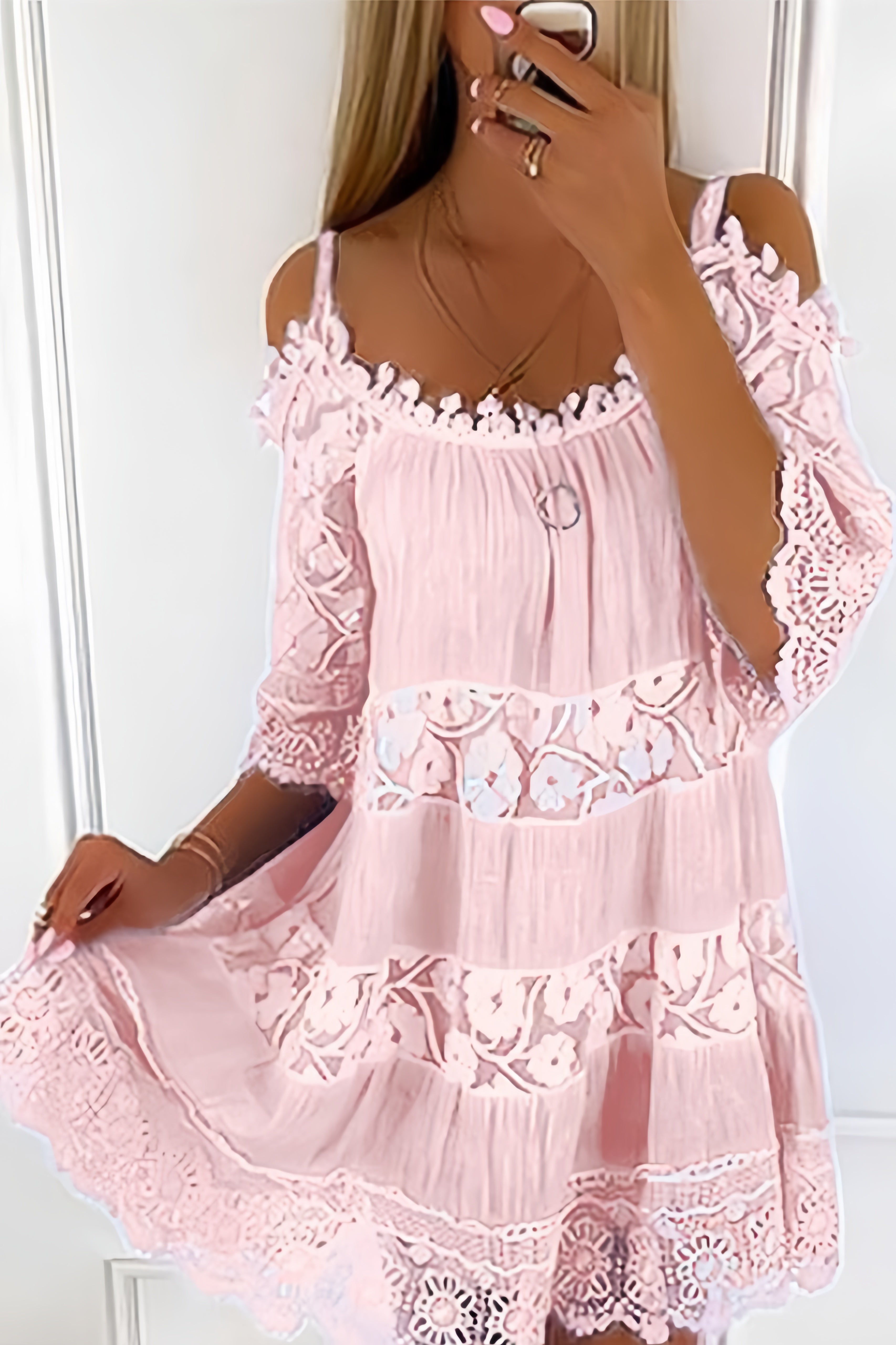 Off-shoulder Lace Hollow Out Mini Dress