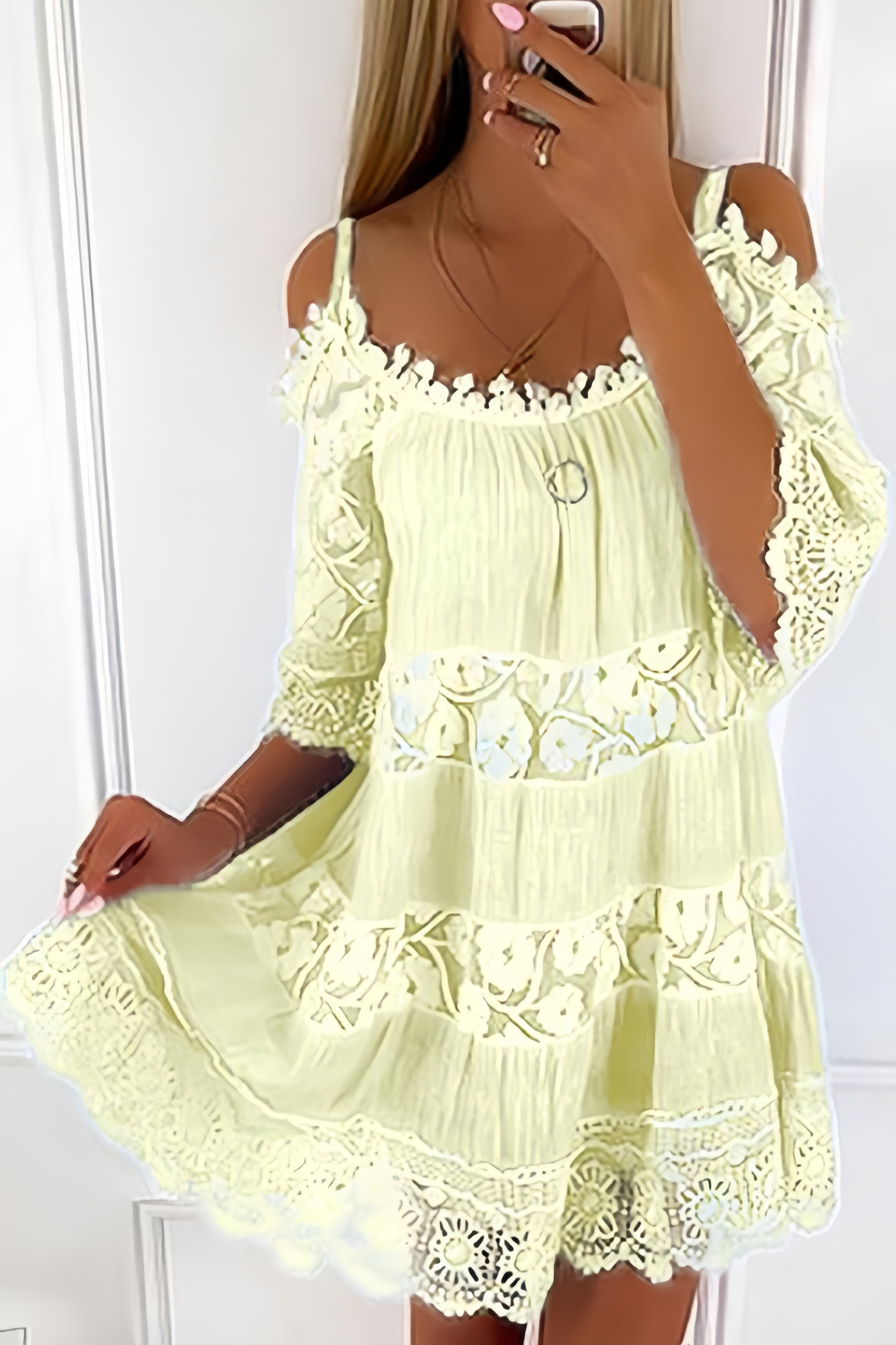 Off-shoulder Lace Hollow Out Mini Dress