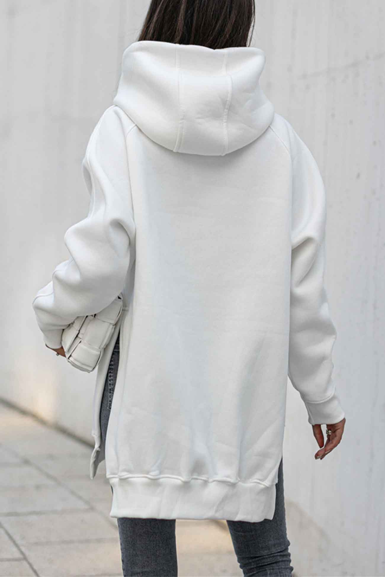 Solid Color Pocket Slit Hoodie