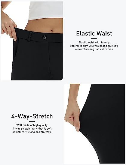 Women's Golf Capri Pants Stretch Slim Business Casual Pants Straight Leg Yoga Dress Pants