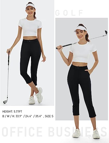 Women's Golf Capri Pants Stretch Slim Business Casual Pants Straight Leg Yoga Dress Pants