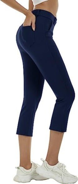 Women's Golf Capri Pants Stretch Slim Business Casual Pants Straight Leg Yoga Dress Pants