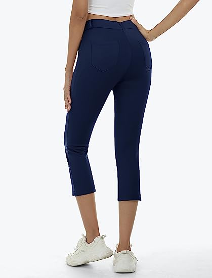 Women's Golf Capri Pants Stretch Slim Business Casual Pants Straight Leg Yoga Dress Pants