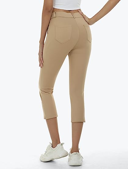 Women's Golf Capri Pants Stretch Slim Business Casual Pants Straight Leg Yoga Dress Pants