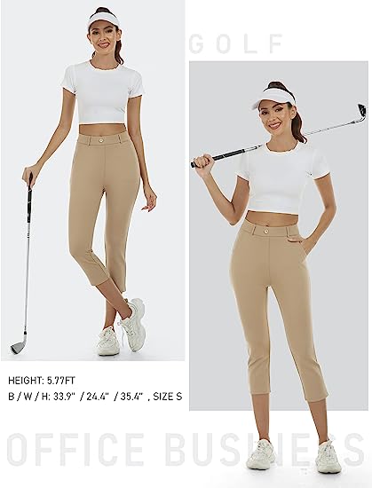 Women's Golf Capri Pants Stretch Slim Business Casual Pants Straight Leg Yoga Dress Pants