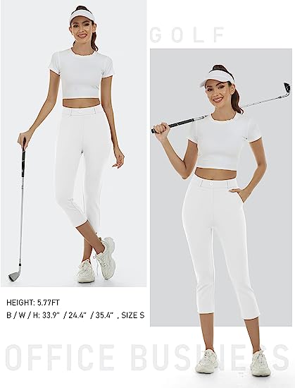 Women's Golf Capri Pants Stretch Slim Business Casual Pants Straight Leg Yoga Dress Pants